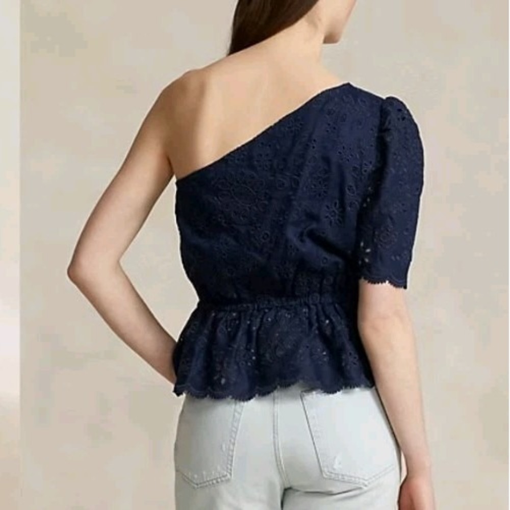 Polo By Ralph Lauren 18 One Shoulder Eyelet Scalloped Tie Waist Top Nautical - Picture 8 of 11